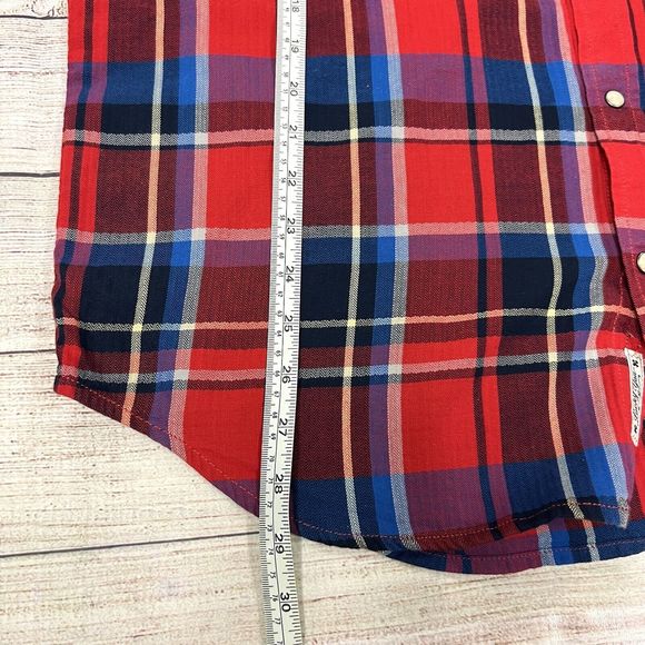 Lucky Brand Mens Medium Red Plaid Pearl Snap Button Front Western Shirt Size XL - Picture 13 of 13